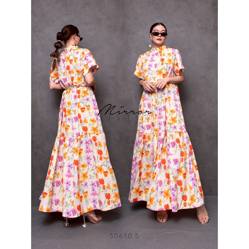🔖Mirrorsister 50610.5 เดรสลายดอก ทรงหลวมใส่ง่าย มีสายให้ผูกถ้าต้องการความเข้ารูป มีซับในสายเดี่ยว - รูปที่ 4