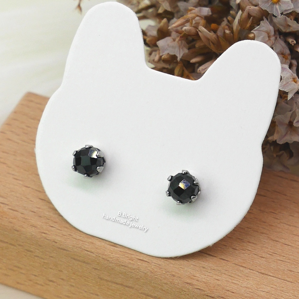 มีส่งด่วน💥 ต่างหูหินแท้ Black Spinel เจียรเหลี่ยมเพชร อะไหล่สแตนเลส พร้อมส่งค่ะ