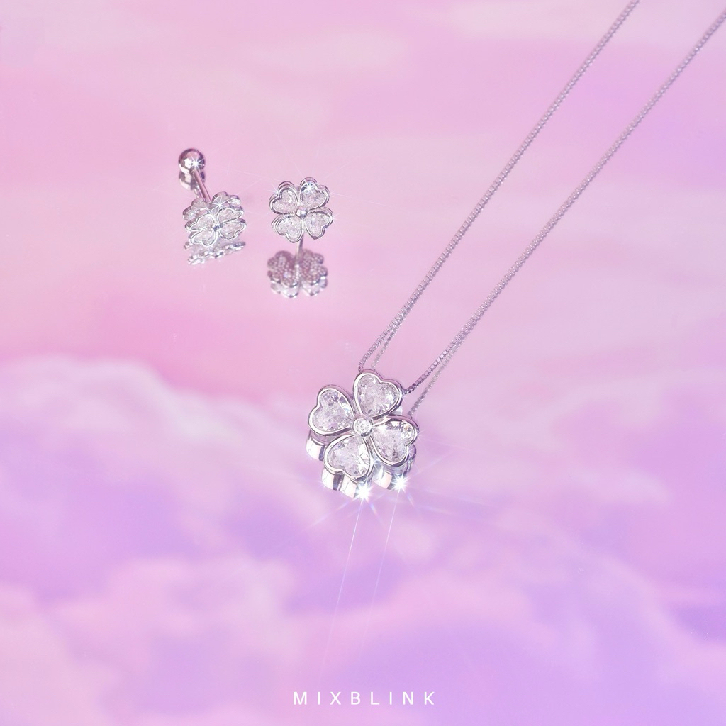 สร้อยคอ , ต่างหู เงินแท้ 92.5% ส่งฟรี EMS ♡ รุ่น Cloveria ♡ - ใบโคลเวอร์ โชคดี เพชร cz เรียบหรู MixBlink