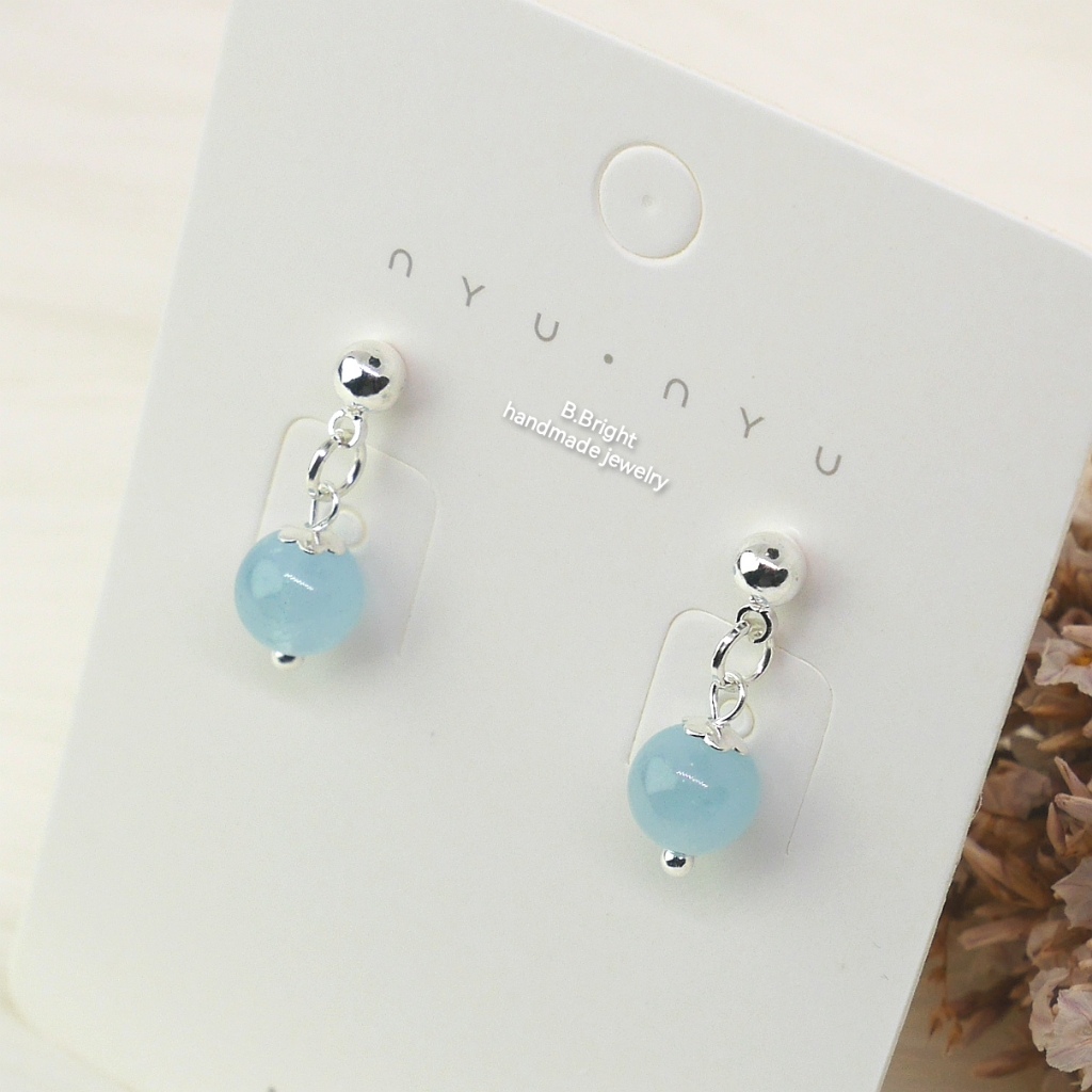 ต่างหูหินนำโชค หินอความารีน 6-6.5 มม. แท้ 100% งานทำมือ พร้อมส่งค่ะ - รูปที่ 3