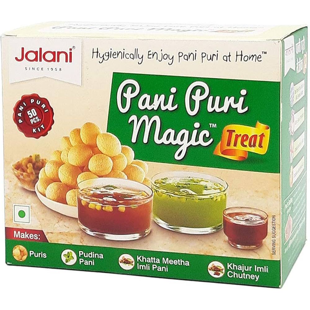 Pani Puri Jalani (ปานีปูรี เมจิก ทรีท) แผ่นแป้งสำหรับทอดมี 50ลูก และซอสผง 3รส 220g.