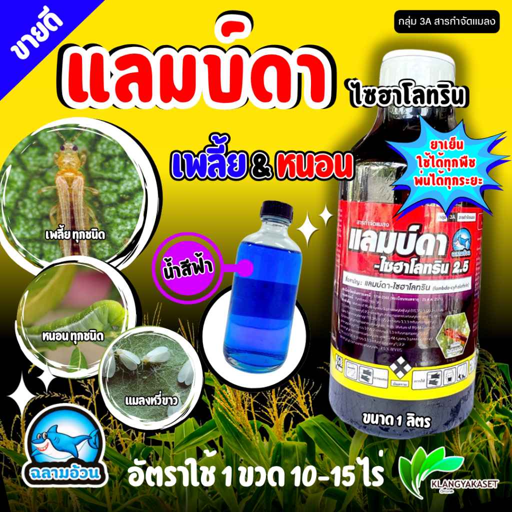 แลมบ์ดา ฉลาม  ไซฮาโลทรีน 1 ลิตร แลมด้ส  กำจัดแมลง น็อคเย็น หนอน เพลี้ย แมลงต่างๆ เพลี้ยไฟ เพลี้ยอ่อน หนอนบุ้ง หนอนใบขาว