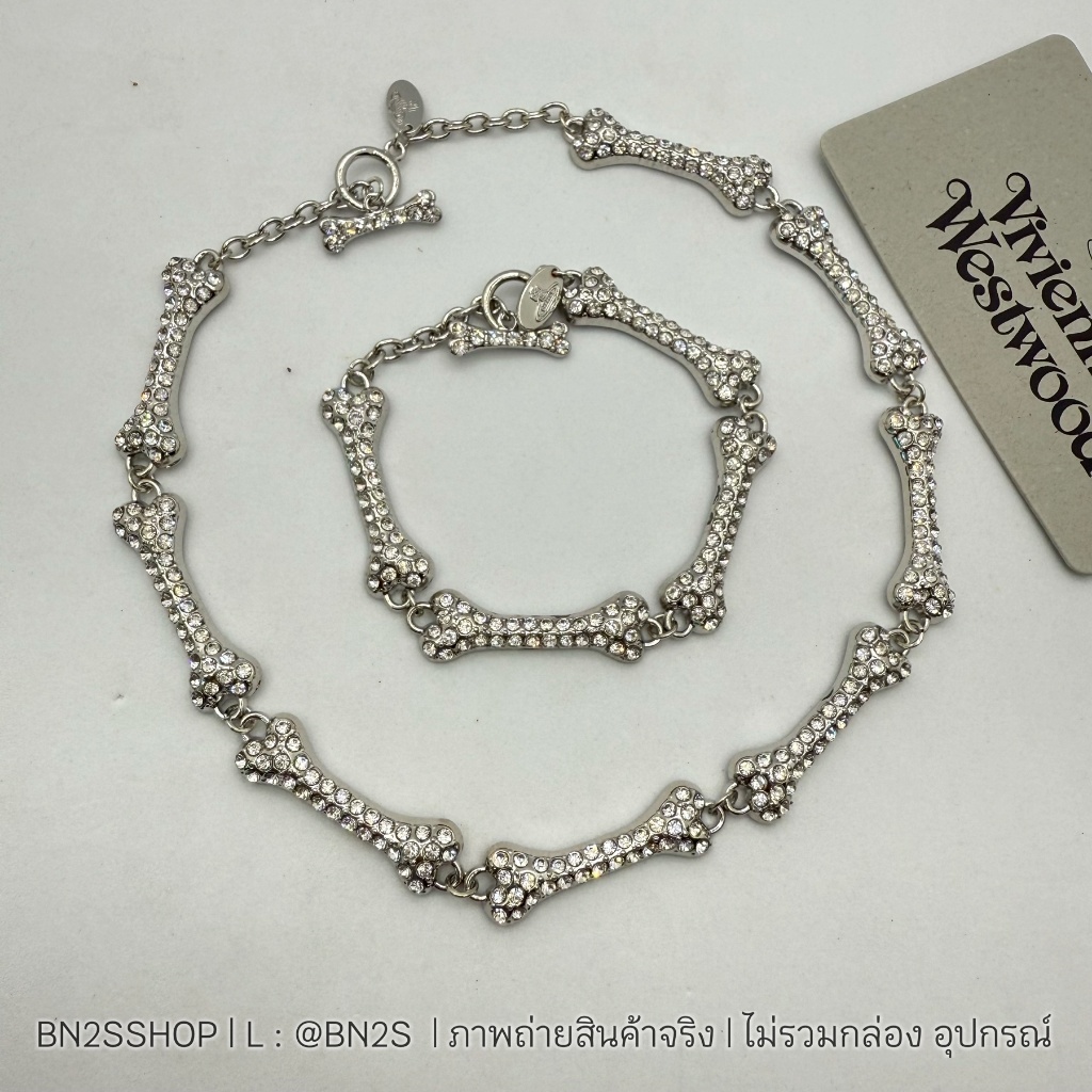 สร้อยคอ สร้อยข้อมือ สายรูปกระดูฝังเพชร งานสวย แบบโชคเกอร์ ปรับไม่ได้ อะไหล่เงิน พร้อมส่งในไทย