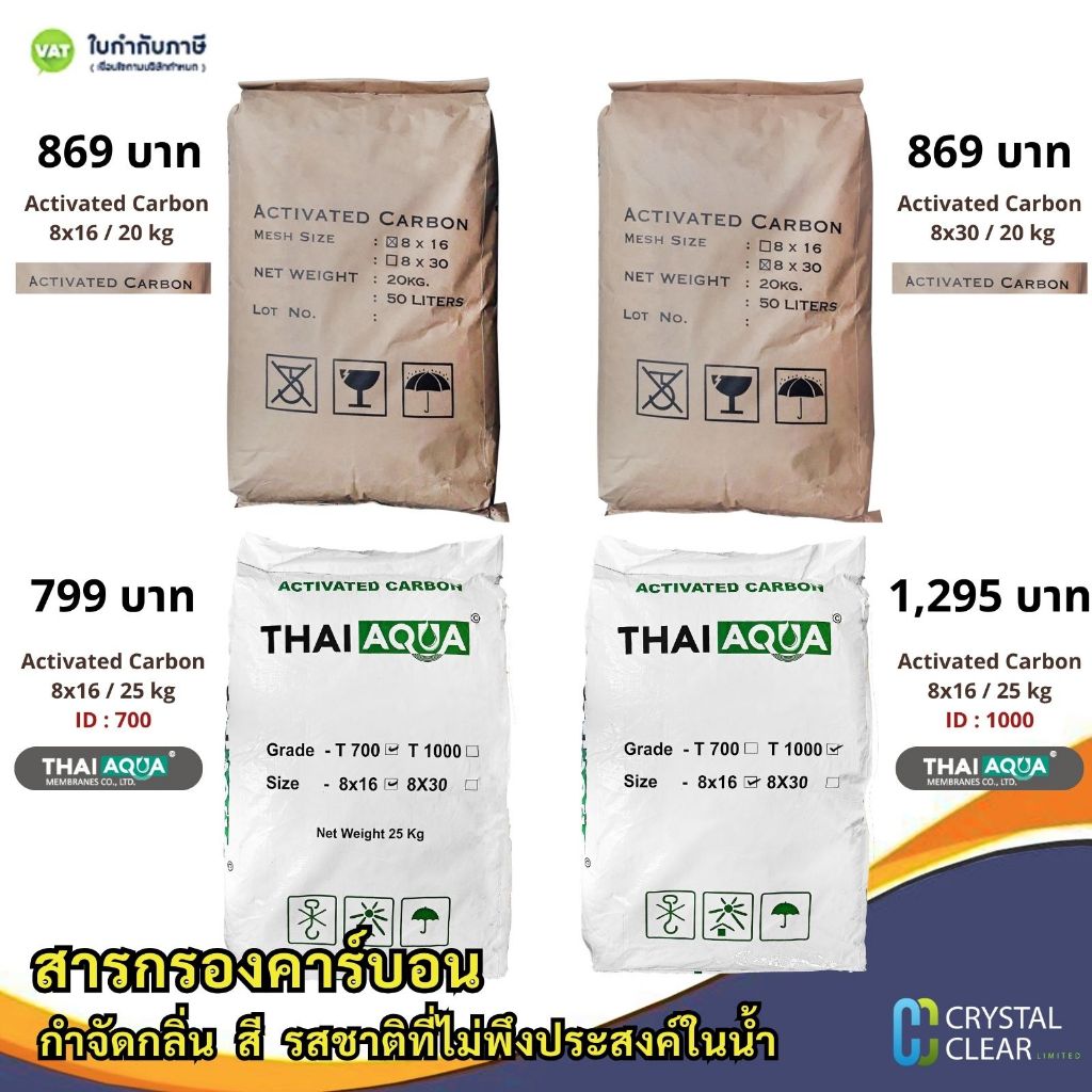 สารกรองนํ้า คาร์บอนถุงนํ้าตาล ไทอควา 8x16  8x30 50L Activatec Carbon Brown THAI AQUA  ID:700 ID:1000