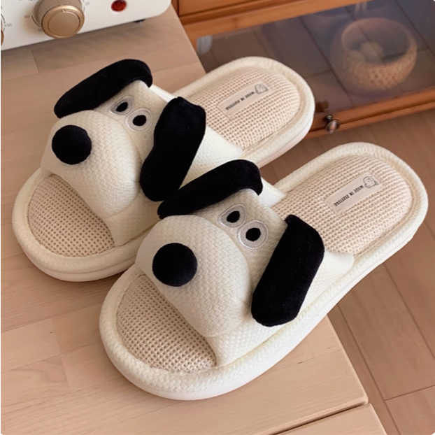 รองเท้าแตะ รองเท้าสลิปเปอร์หน้าหมา รองเท้าผ้าใส่เดินในบ้าน พื้นกันลื่น ชายและหญิง