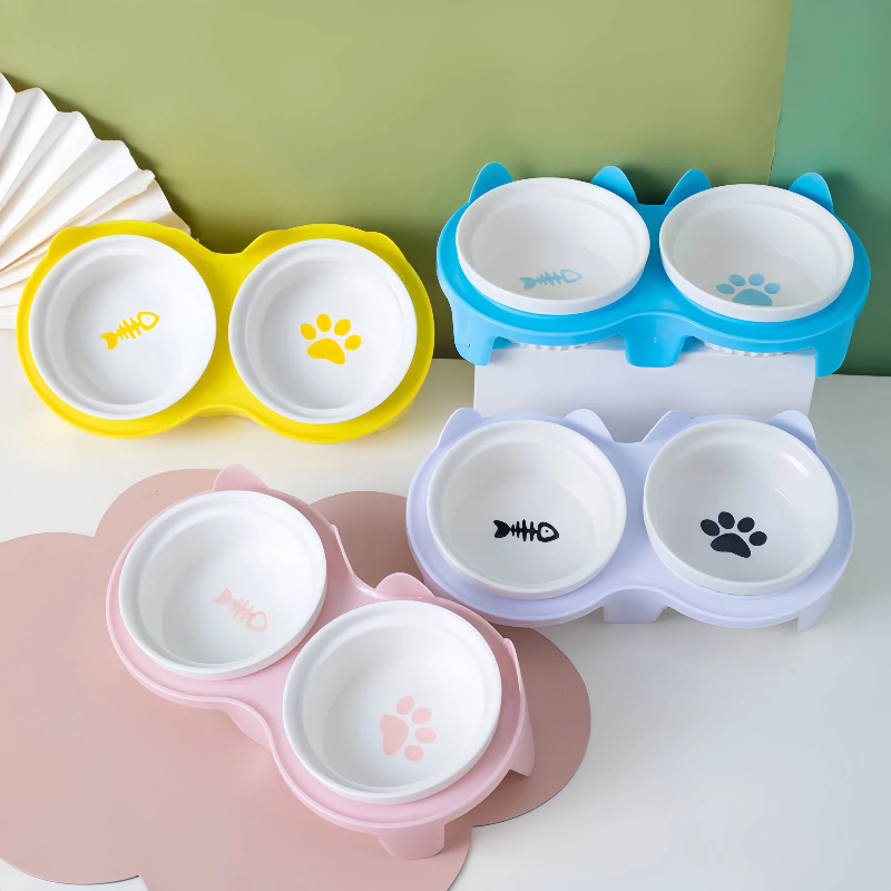 Coco-petชามแมวเซรามิกคู่, ชามน้ำ, ป้องกันกระดูกคอ, ชามอาหารแมว, ชามน้ำ, ชามสัตว์เลี้ยง (ใช้ได้ทั้งแมวและสุนัข) รูปที่ 2