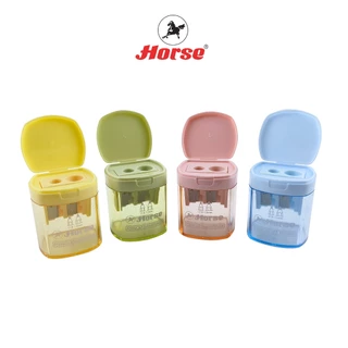 Horse ตราม้า กบเหลาดินสอ 2 รู พลาสติก H-860 ตราม้า แบบมีฝาปิด คละสี จำนวน 1 ตัว