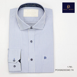 PAUL MARC เสื้อเชิ้ตแขนยาวลายริ้ว ปกกาง cut away slim fit สี…