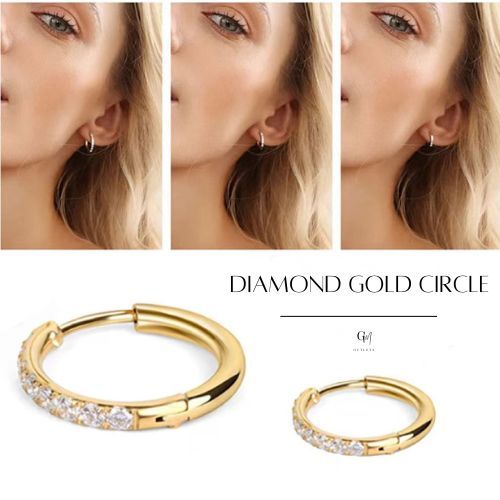 OUTLETS ล้างสต็อกจากโรงงานตรง Diamond Gold Circle Earrings ตุ้มหูเงิน ตุ้มหูเงิน ตุ้มหูเพชร ต่างห