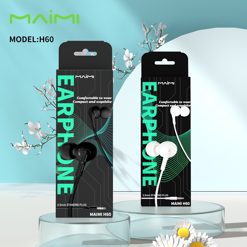 Maimi หูฟัง รุ่น H60 Earphone  3.5mm กดรับสายได้ เสียงดี ทั้งฟังเพลงและสนทนา ใช้งานได้ยาวนาน มี2สี