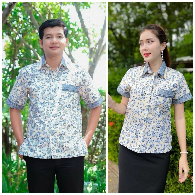 เสื้อเชิ้ต ชาย หญิง ลายพัด อัดกาว