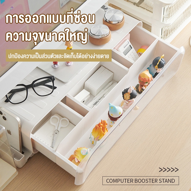 Nearra โครงยกระดับจอคอมพิวเตอร์ สำหรับโต๊ะทำงานในสำนักงาน มีฐานยกระดับจอภาพ พร้อมลิ้นชักสำหรับแสดงฟิกเกอร์และเก็บของ