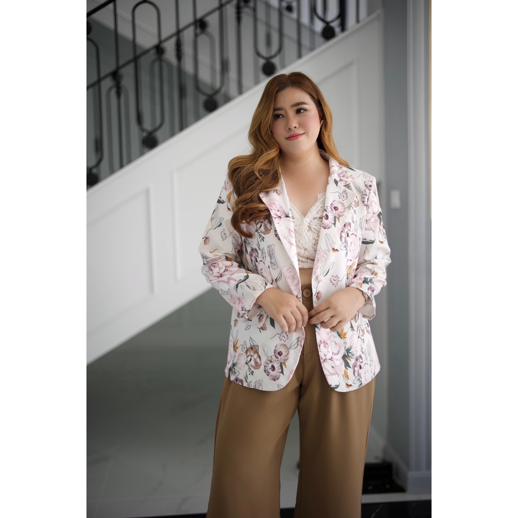 BZ88 เบลเซอร์ลายดอกชมพู พลัสไซส์ Plussize ชุดคนอ้วน แฟชั่นสาวอวบ
