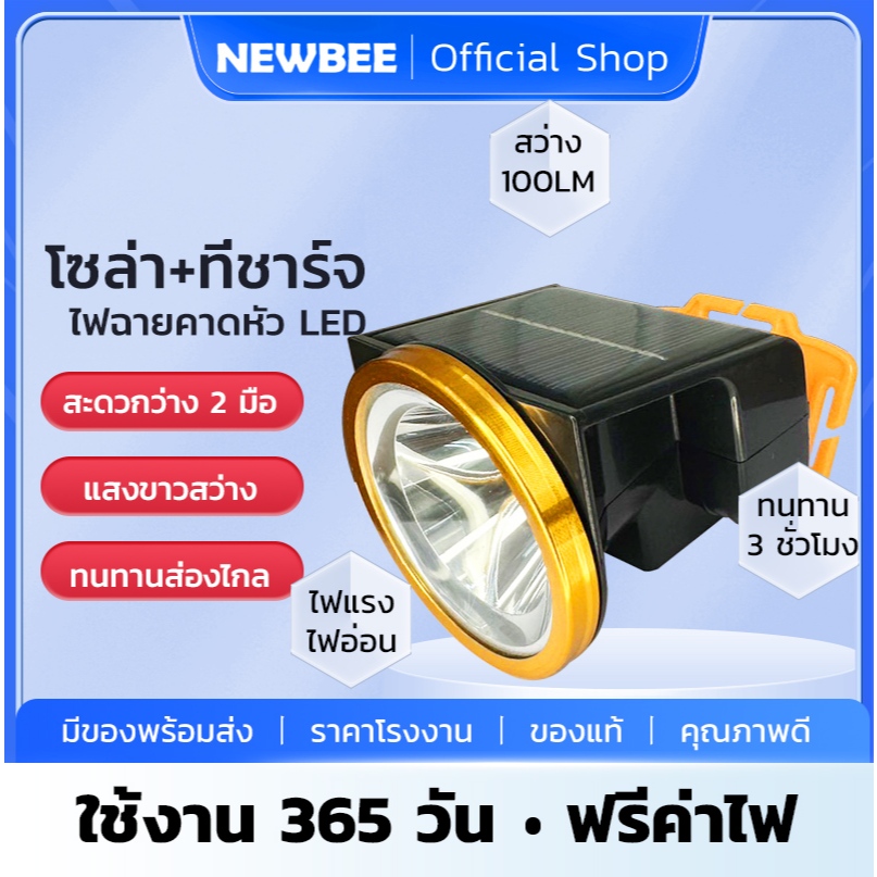 ไฟฉายคาดหัวโซล่าเซลล์ แสงขาว ไฟฉายติดศรีษะ LED ไฟฉายแรงสูง หัวไฟฉาย แบตอึด ชาร์จใหม่ได้ ส่องไกล กันน้ำ กันฝน