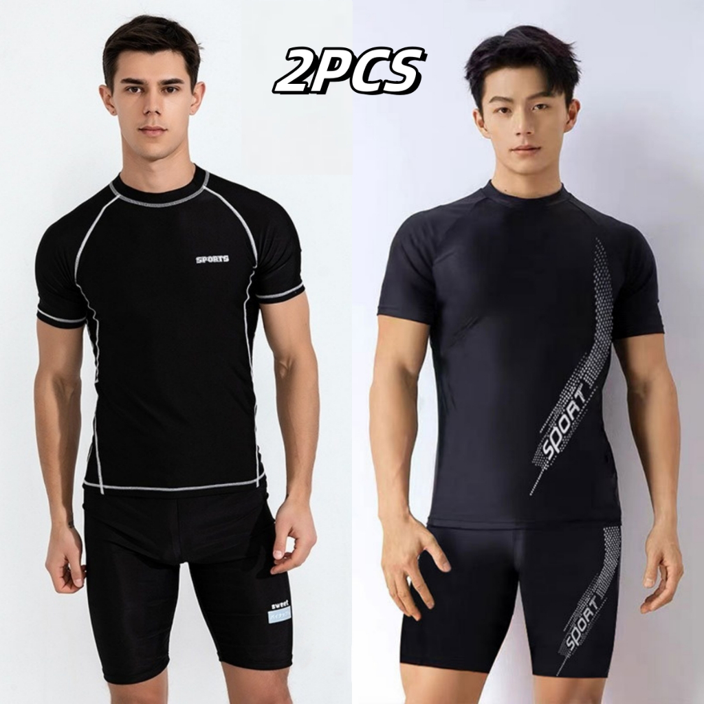 พร้อมส่ง ชุดดำน้ำ ชุดว่ายน้ำชาย 2PCS คู่รัก แขนสั้น แห้งเร็ว ใส่แล้วกระชับสัตส่วนพรางหุ่นได้ดี