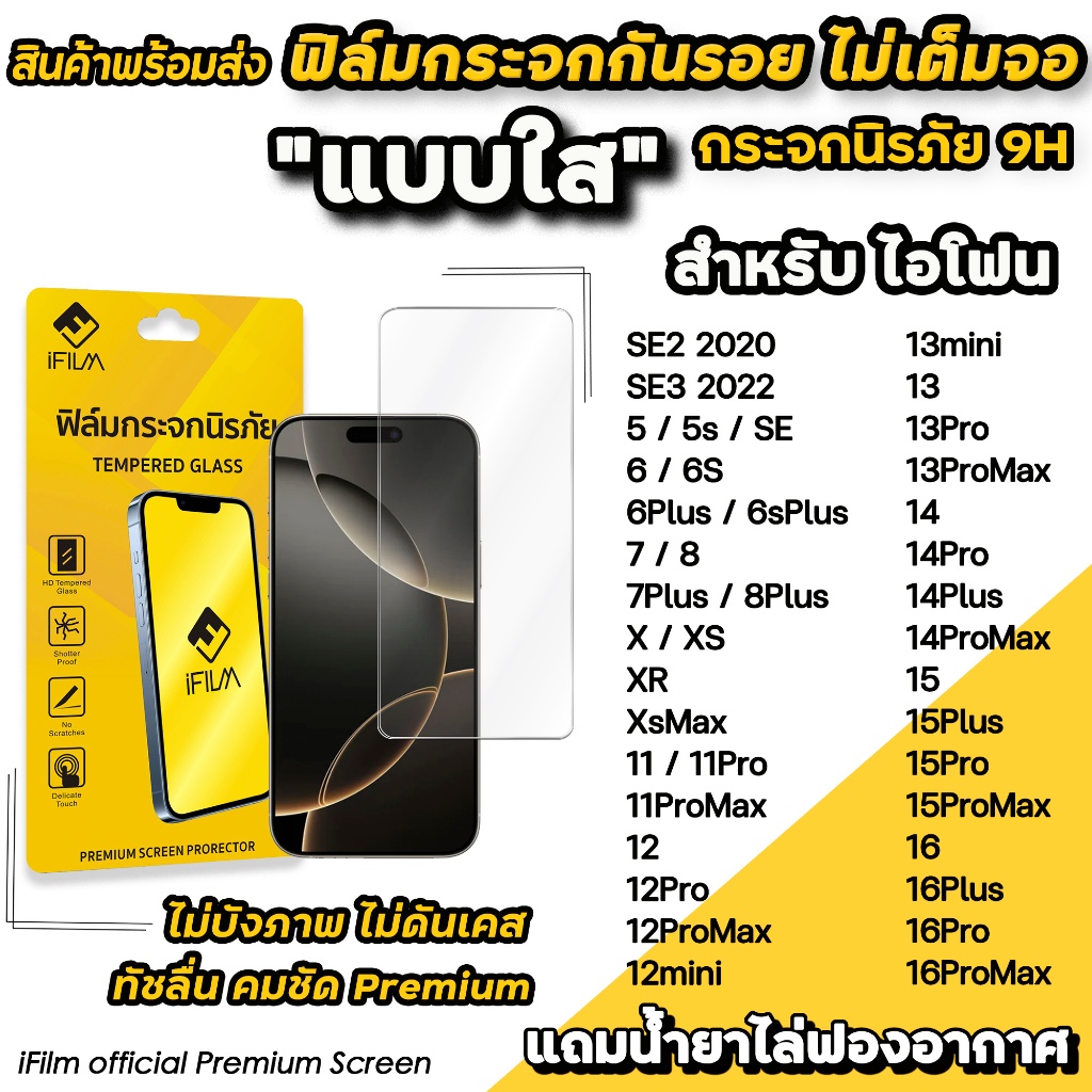 🔥 iFilm ฟิล์มกระจกใส ไม่บังภาพ For iphone 16 Pro Max 16Plus 15ProMax 15Plus 14Pro 13 mini iphone11 ฟ