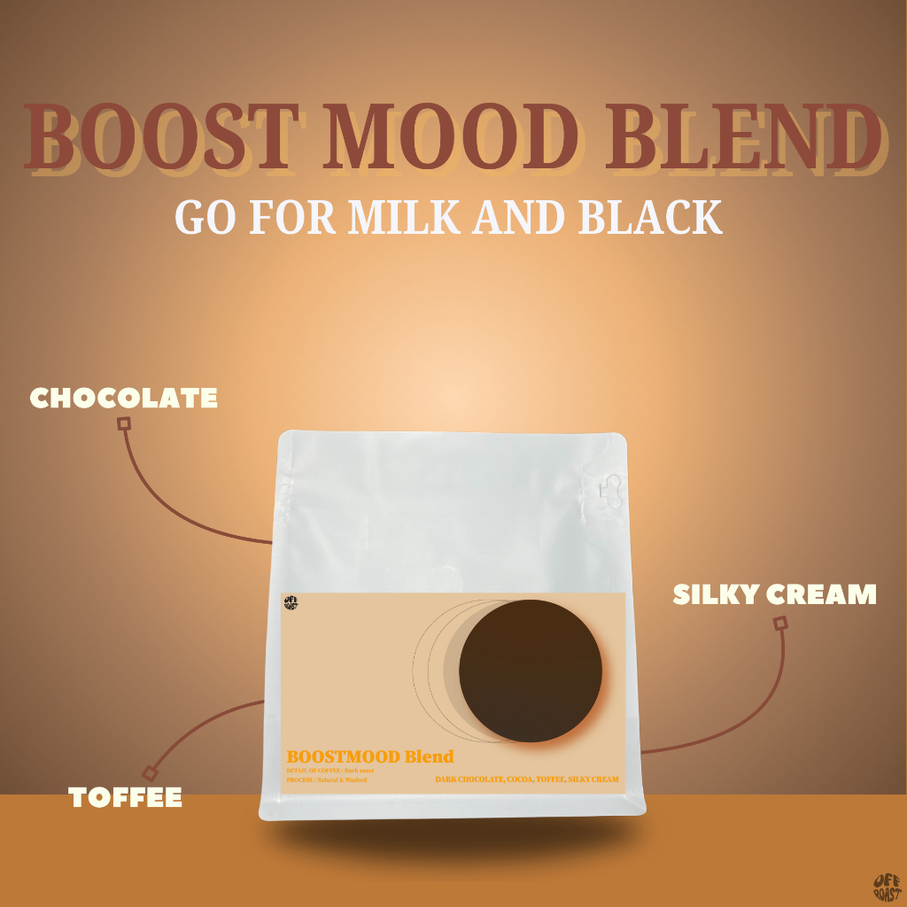 Offroast เมล็ดกาแฟคั่วเข้ม Boost Mood Blend เข้ม หอม สู้นม