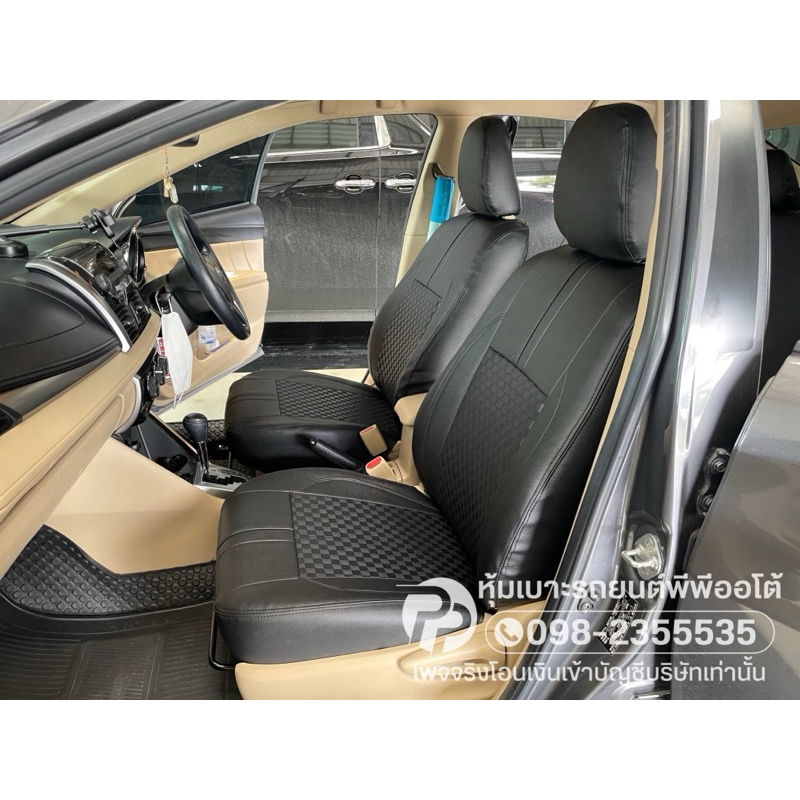 หุ้มเบาะสวมทับตรงรุ่น Toyota Ativ ลายPสีดำล้วน โรงงานหุ้มเบาะพีพีออโต้สปอร์ต