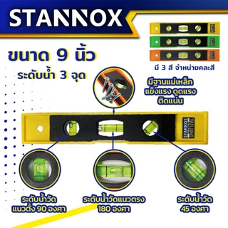 เครื่องวัดระดับน้ำ STANNOX ขนาด 24 นิ้ว 16 นิ้ว 9 นิ้ว รุ่น งานหนัก ระดับน้ำแม่เหล็กดูดแรง ระดับน้ำอะลูมิเนียม