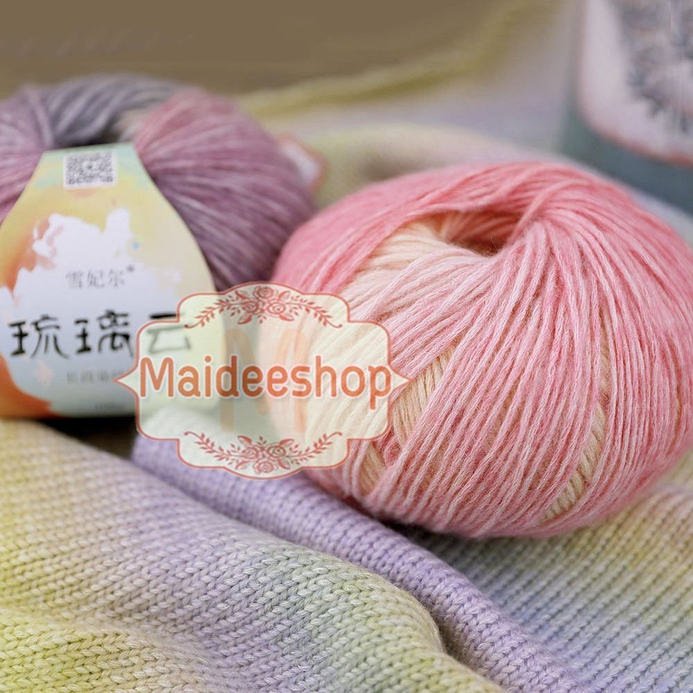 ไหมพรมคอตตอน+อะคริลิคสีเหลือบ น้ำหนัก 100กรัม Cotton Acrylic Yarn ไหมพรมนุ่มๆ ไหมพรม6Ply ไหมพรมสีสลั