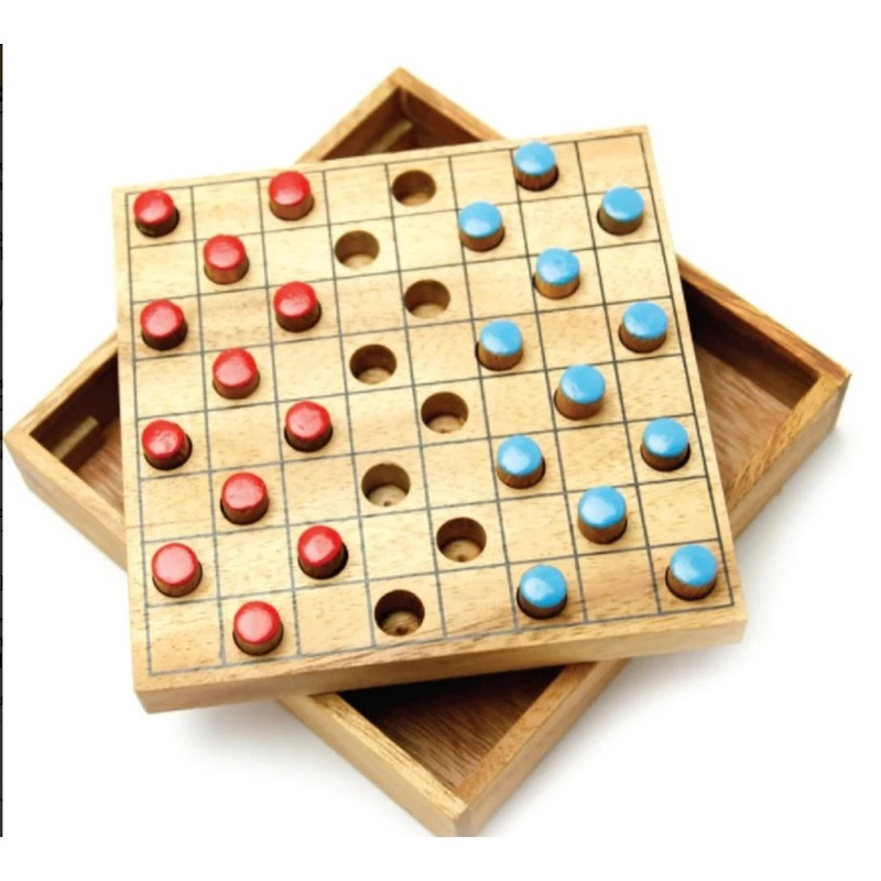 หมากฮอสไม้ (checker)ขนาด 14*14*2.8 ซม. ขนาดเหมาเกับการพกพา