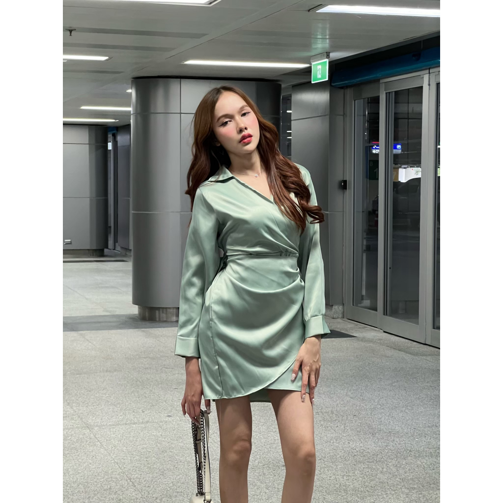 Lucky Dress ชุดเดรส ผ้าซาร่า ผูกเอว ออกงาน