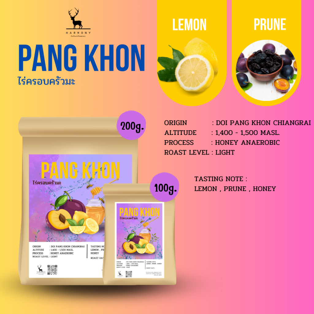 Ma Family Honey Anaerobic Pang Khon : Harmony coffee เมล็ดกาแฟคั่วอ่อน