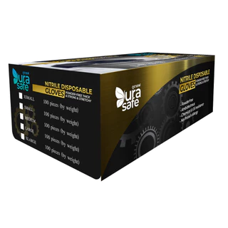 BLK50 ถุงมือไนไตรสีดำ ไม่มีแป้ง รุ่นหนา 4 มิล หนัก 5 กรัม ยาว 9 นิ้ว (100ชิ้น/กล่อง) แบรนด์ ดูราเซฟ