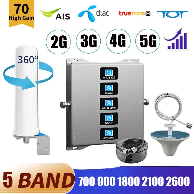 2G 3G 4G 5G Signal Booster 5 Band แอมพลิฟายเออร์มือถือ TEPEATER Cellular Repeater สำหรับ AIS, DTAC, Truemove