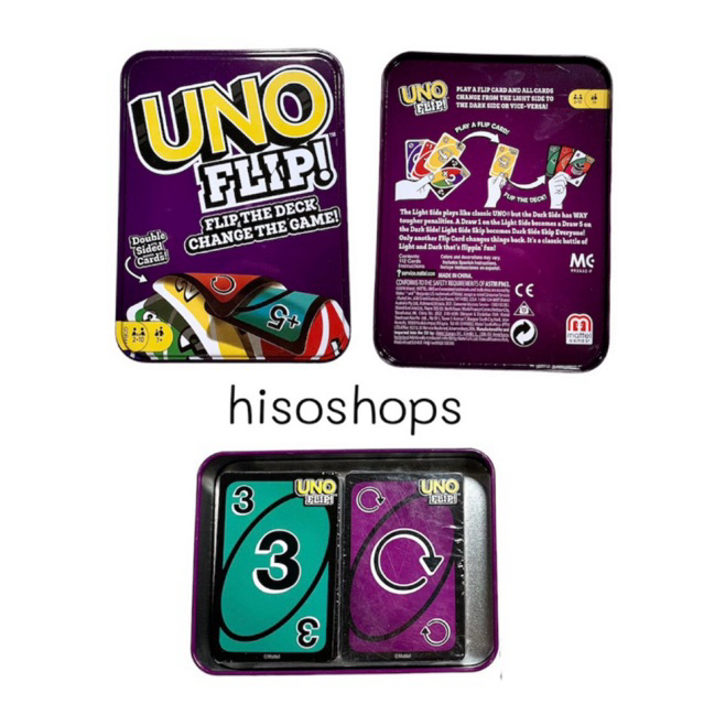 UNO FILP เกมส์อูโน่ กล่องเหล็ก 1 กล่องมี 112 ใบ การ์ดแอ็คชั่นพิเศษ 32 ใบ ของเล่นกระแส