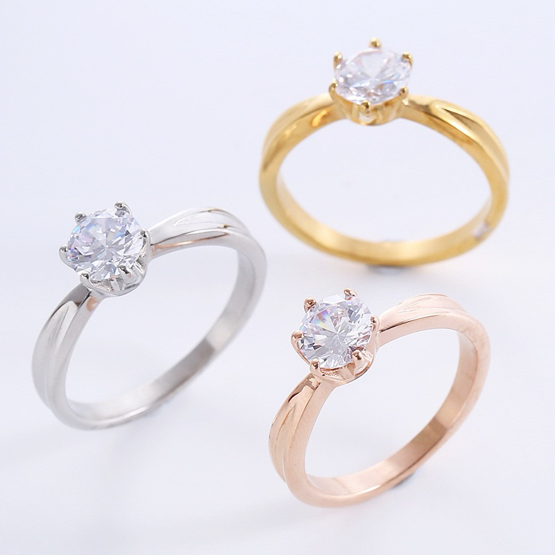 [#24]แหวนเพชรชู เพชรกลางCZ งานสแตนเลสใส่ไม่ดำ
