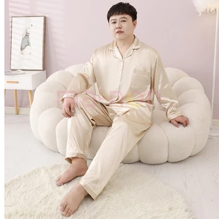 LLชุดนอนผู้ชายบิ๊กไซด์ ชุดนอนสีพื้น ชุดนอนบิ๊กไซส์ แขนยาว+ขายาว ผ้าซาติน อก 43 52 60 นิ้ว ผ้าเย็นใส่สบาย