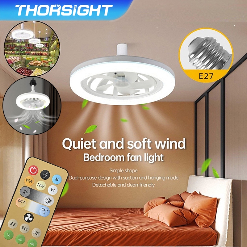 Thorsight พัดลมเพดาน 2in1 พร้อมฐานแปลงไฟ E27 พร้อมรีโมทคอนโทรลห้องนอนห้องนั่งเล่นเงียบ