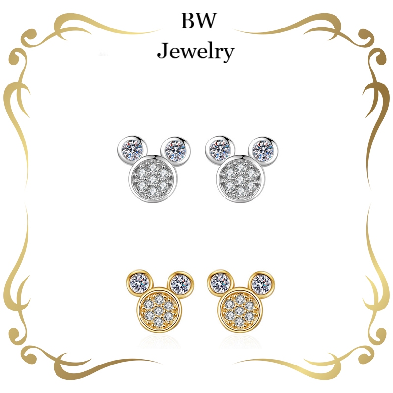 BW jewerly[ราคาต่อคู่] ต่างหูหนูหนู เพชร การออกแบบกลวง ต่างหูแฟชั่น บรรจุภัณฑ์กล่องของขวัญ