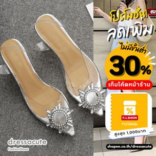 DRESSACUTE ❤️ รองเท้าส้นสูง ส้นแก้วแต่งอะไหล่คริสตัล 106/106…