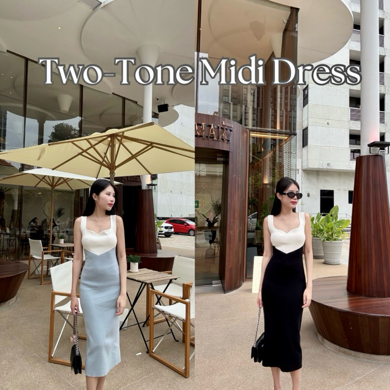 KANYA - Two-Tone Midi Dress เดรสไหมพรม ดีเทลคอรูปหัวใจ (4E-4F) / (14A-14B)