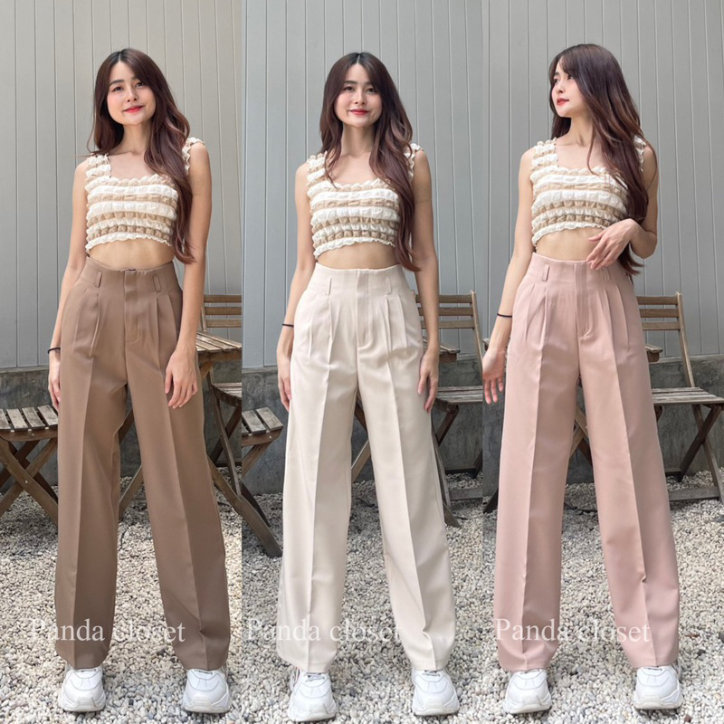 𝙉𝙀𝙒 𝘼𝙍𝙍𝙄𝙑𝘼𝙇𝙎 PD35 กางเกงขายาวทรงลุง รุ่น2จีบแต่งหูเข็มขัดพร้อมส่ง