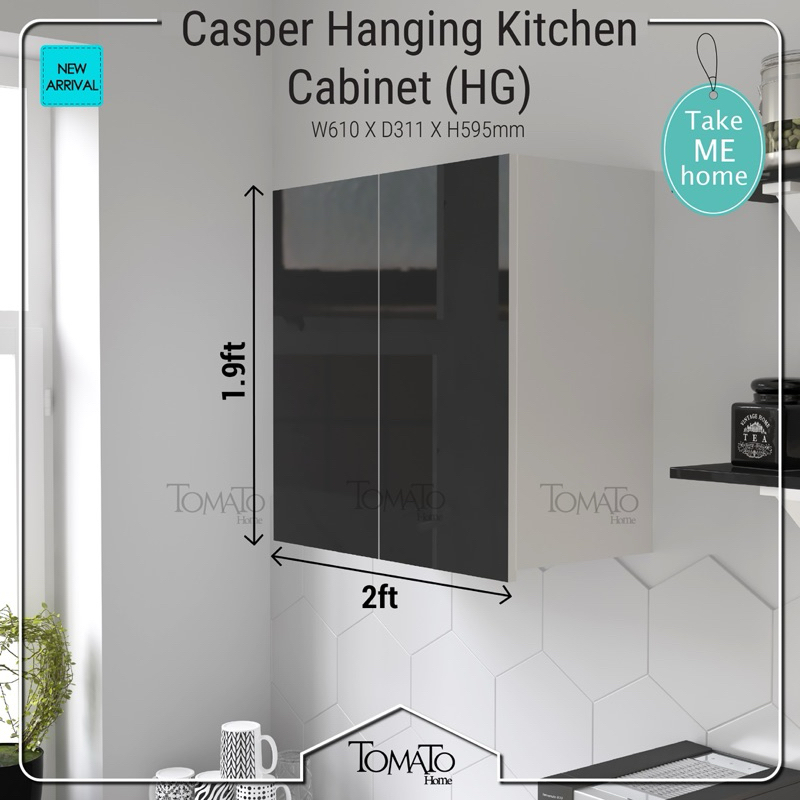 Tomato Home  Casper 2dr wall kitchen cabinet, High gloss black fronts กว้าง/สูง 60 ซม | ตู้ติดผนัง