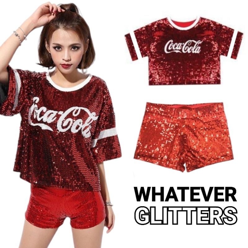 ชุดเซทเสื้อครอปปักเลื่อม+กางเกงขาสั้นปักกลิตเตอร์วิ้งๆแนวสปอร์ต(สินค้าในไทย🇨🇷)