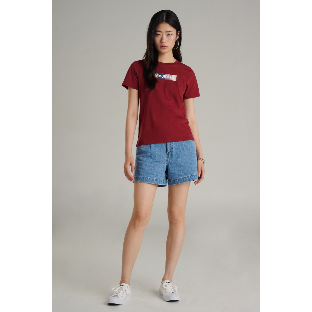 Mc jeans เสื้อยืดแขนสั้นผู้หญิง คอกลม สีแดง MTTZ841