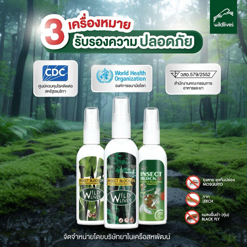 [พร้อมส่ง]WILD LIVES INSECT BLOCK  สเปร์ยกันยุง คุ้น ทาก แมลง ขนาด 50 ML