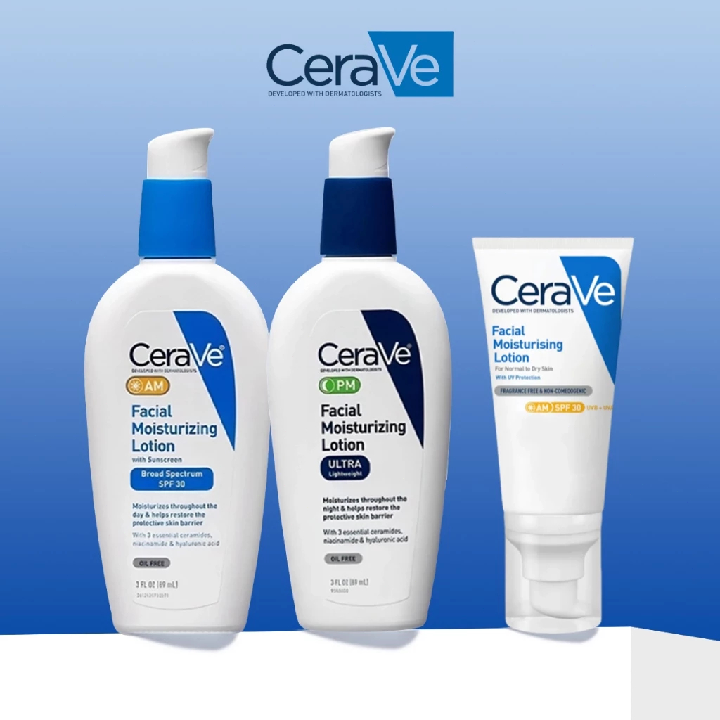 cerave โลชั่นบำรุงผิวหน้า am spf30 พร้อมครีมกันแดด / pm super light moisturizer 89ml