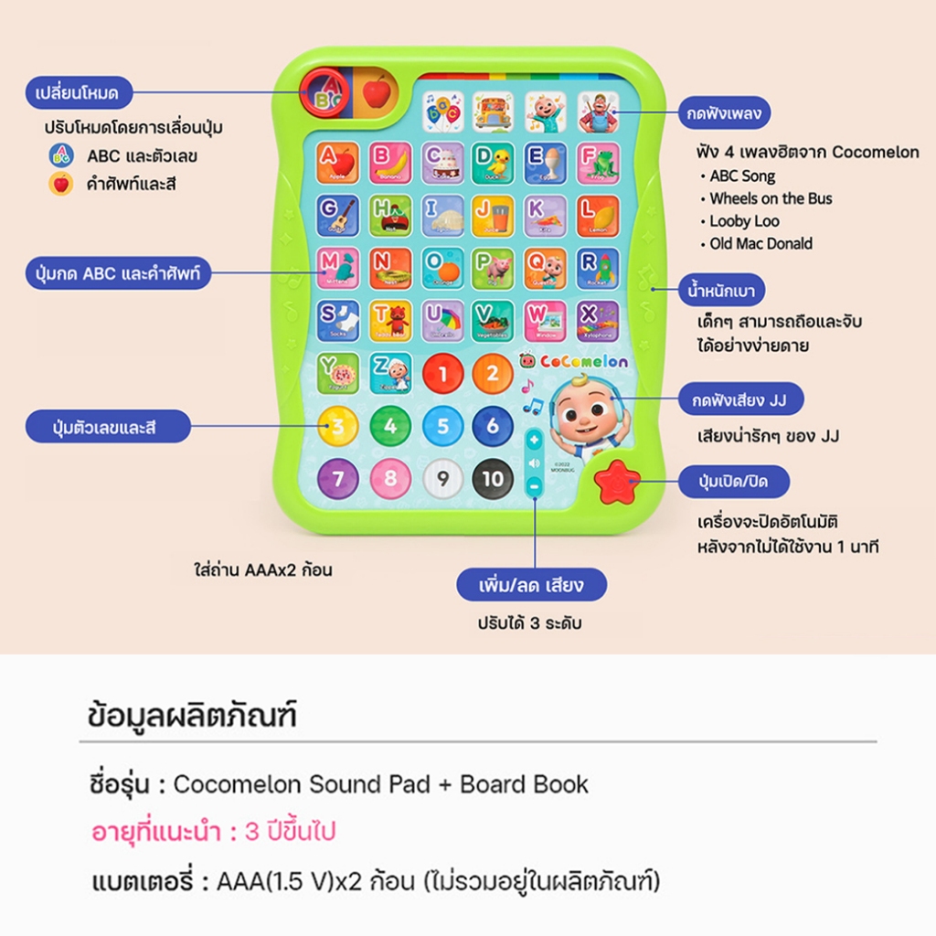Cocomelon Sound Pad + Board Book 4 เล่ม | Pinkfong ไอแพดเพลงภาษาอังกฤษ พร้อมหนังสือคำศัพท์ 4 เล่ม - รูปที่ 3
