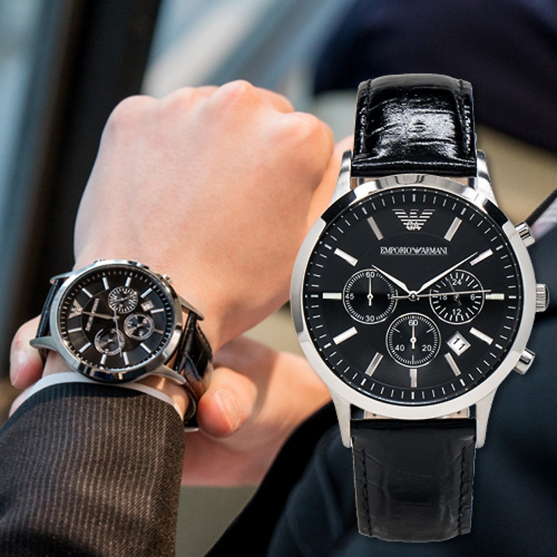 จัดส่งที่รวดเร็วค่ะ F.A EMPORIO ARMANI นาฬิกาข้อมือผู้ชาย รุ่น AR2447 43mm Classic Chronograph Black Dial - Black