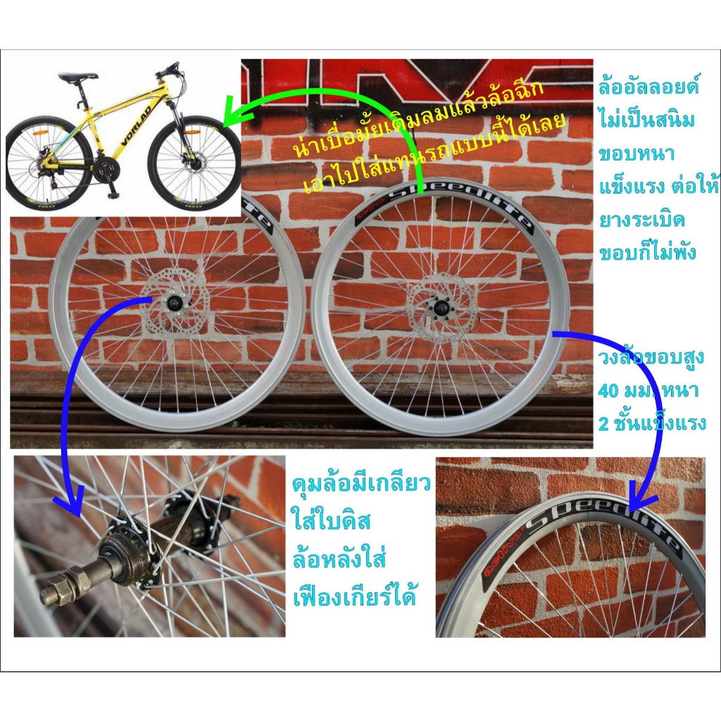 ล้อ 26 นิ้ว MTB (ดูเบอร์อย่าวัดล้อ) ขอบอัลลอยด์2ชั้น (ใส่ยาง 26x_._ _) ขอบสูง40มม. รองรับดิสเบรค