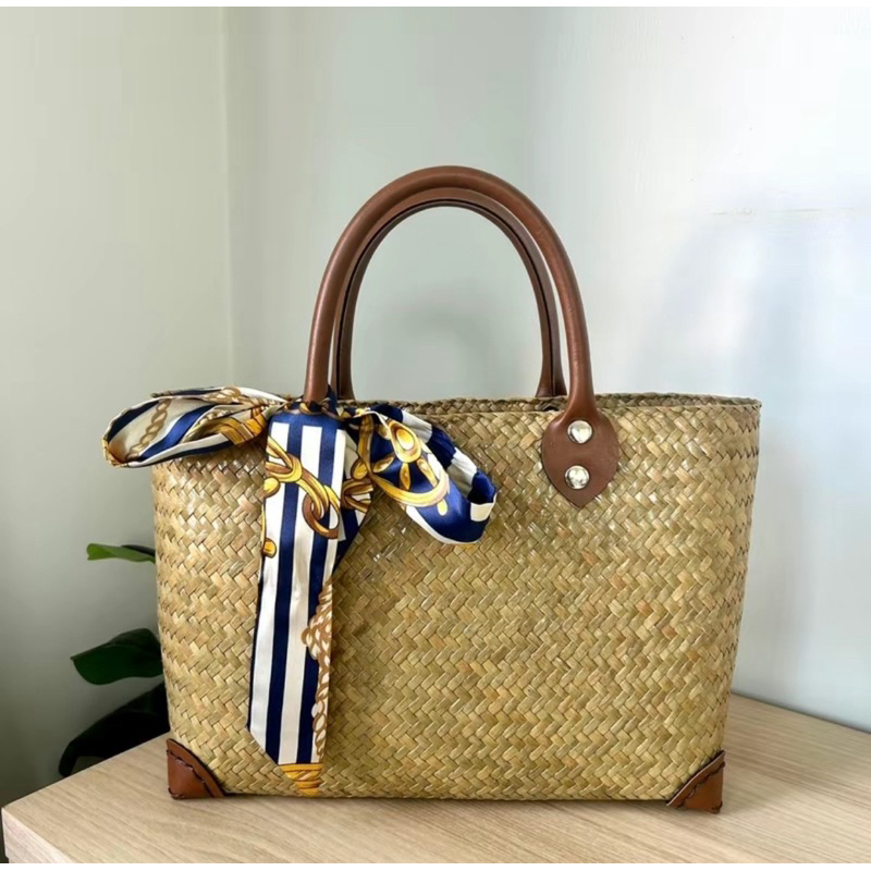 กระเป๋าสานกระจูดสายหนังPu ขนาด 12*8นิ้ว