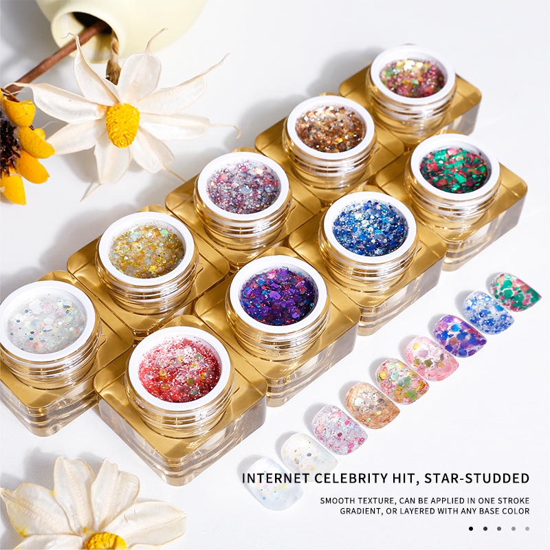 Nawoelite เจลทาเล็บกากเพชร 9 สี 8g เจลทาเล็บกากเพชร 2024 ราคาพิเศษใหม่ MIX ชุดเจลทาเล็บกากเพชร มือ ทําเล็บ