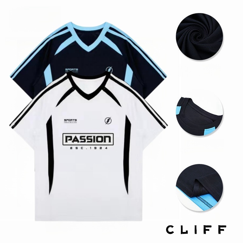 CLIFF เสื้อยืดผู้ชาย แขนสั้นสำหรับผู้หญิง ชุดคู่รัก เย็บติดกัน สไตล์อเมริกัน ฟอนต์โฟล์คสวาเกน แบบหลวม