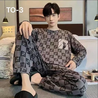 ชุดนอนผู้ชาย เสื้อเเขนยาว+ขายาว พิมลาย พร้อมส่งที่ไทย-TO
