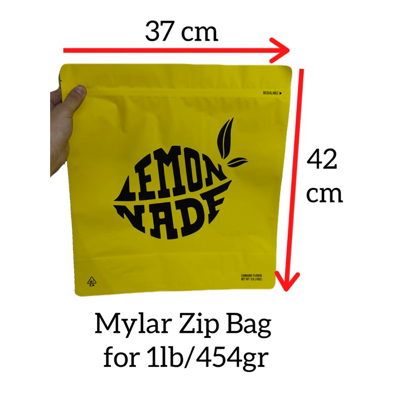 Lemon Made Mylar zip bag size 454 grams / 1 lb